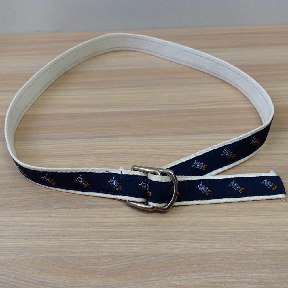 Vintage Polo Ralph Lauren Belt 36 M Navy White Canvas Crest Logo USA Made Preppy